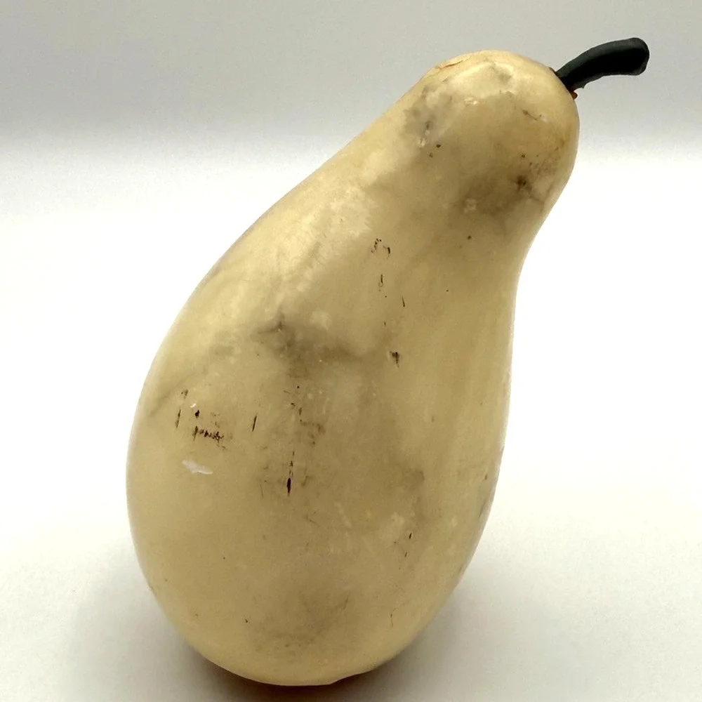 Alabaster Stone Fruit Pear Realistic Hand Carved Marbled Vintage Figurine 4